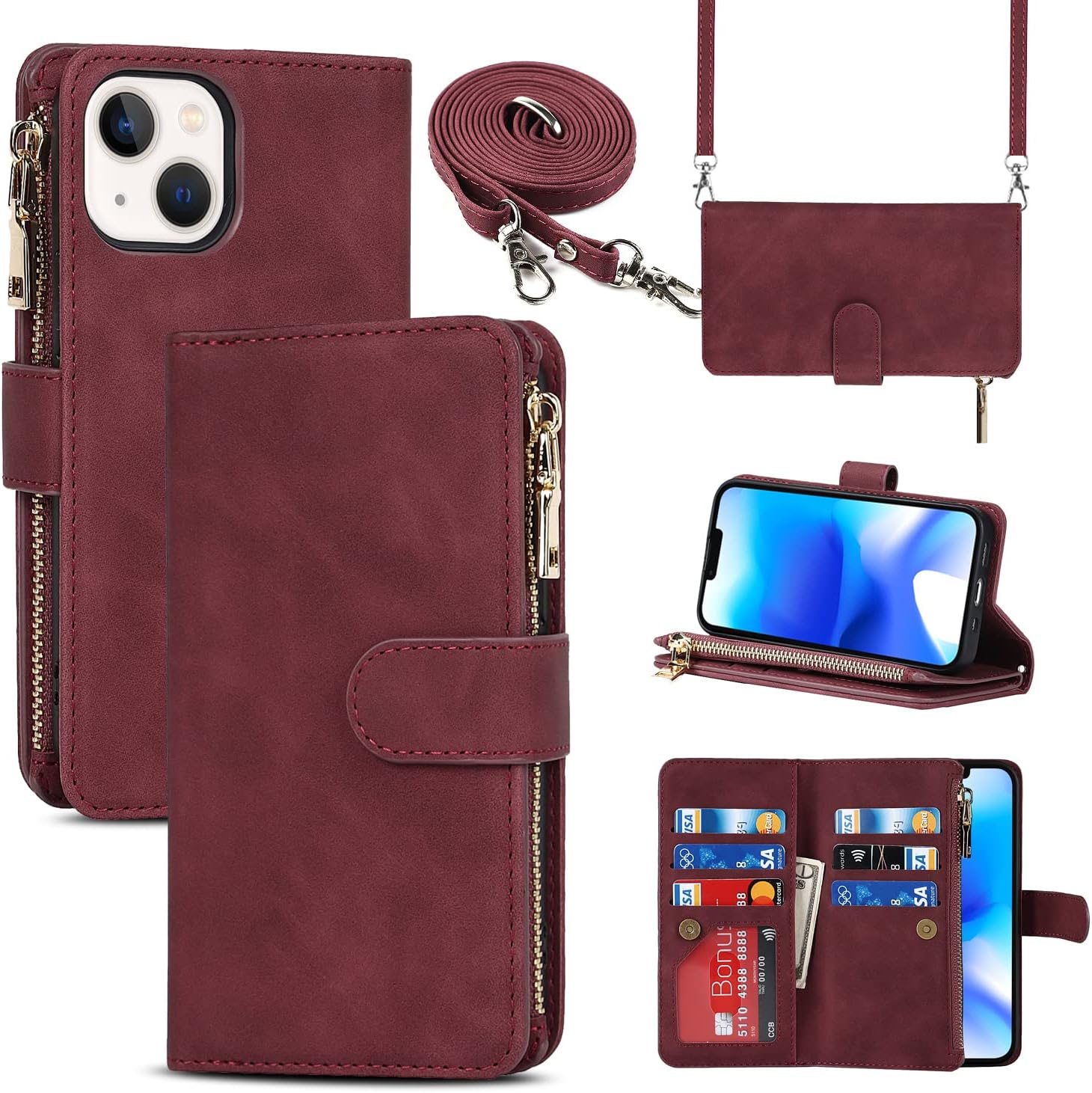 iPhone 12/13/14/15/16  Hoesje + Leren Wallet