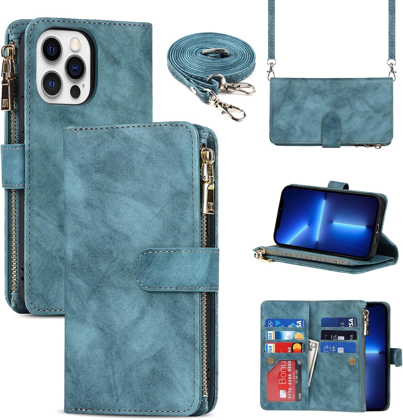 iPhone 12/13/14/15/16  Hoesje + Leren Wallet